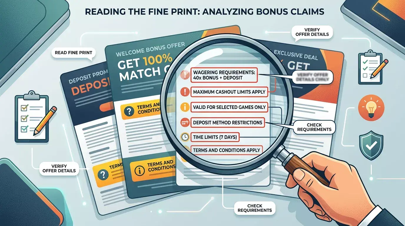 Analisi calma di bonus offerte e condizioni con evidenziatori editoriali